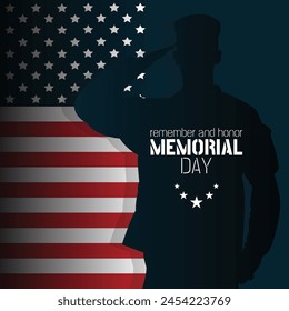 Memorial Day poster with a male soldier was saluting the flag