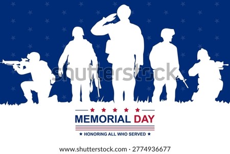 Memorial Day Poster with Saluting Soldier Silhouette and USA Flag.