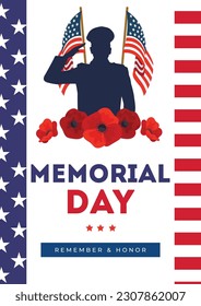 memorial day poster template design with flower and soldier