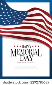 Memorial Day poster templates Vector illustration, USA flag waving with text.