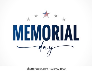 Memorial Day quote lettering banner with stars. Celebration design for american holiday - Remember and honor, with USA flag in star and text on white background. Vector illustration