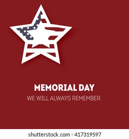 Memorial day. Red background whith star and american flag.