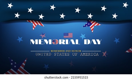 Memorial Day - Remember and honor with American flag, USA Greeting Card Banner Wallpaper vector  illustration.