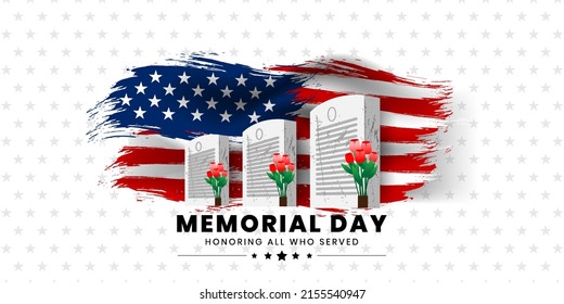 Memorial Day, Remember and Honor background, Usa memorial day celebration. Honoring All Who Served. Vector Illustration.