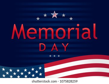 Memorial Day, remember and honor banner. Memorial Day lettering vector template with USA flag and text on navy blue background