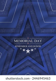 Memorial day Remember and Honor Blue star background United States. National holiday of the USA. Vector illustration.