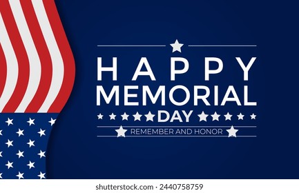Memorial Day - Remember and honor with dark blue background with stars, stripes, the United States flag. Banner poster, flyer and background design. 