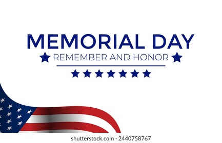 Memorial Day - Remember and honor with dark blue background with stars, stripes, the United States flag. Banner poster, flyer and background design. 