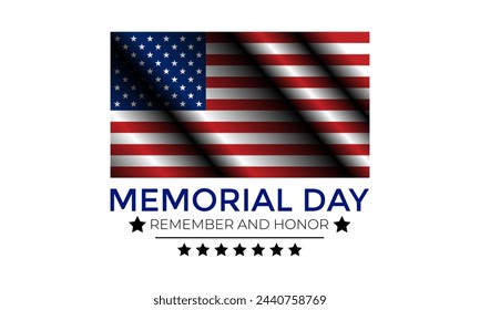 Memorial Day - Remember and honor with dark blue background with stars, stripes, the United States flag. Banner poster, flyer and background design. 