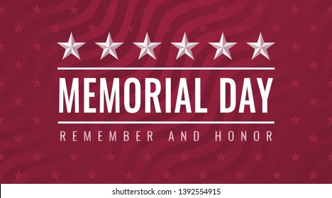 Memorial Day - Remember and Honor greeting card with inscription on red patriotic background with stars and stripes