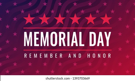 Memorial Day - Remember and Honor greeting card with inscription on blue red patriotic background with stars and stripes