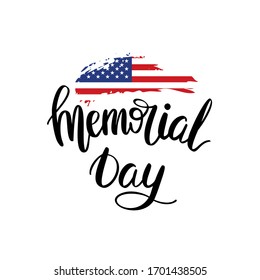 Memorial Day, Remember and Honor. Greeting patriotic card with USA flag and lettering.