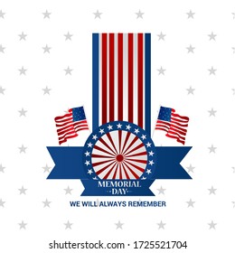 Memorial Day - Remember and Honor greeting card with blue and red colour patriotic