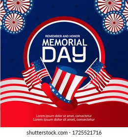 Memorial Day - Remember and Honor greeting card with blue and red colour patriotic