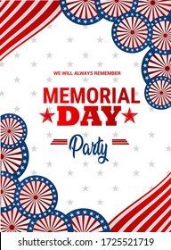 Memorial Day - Remember and Honor greeting card with blue and red colour patriotic