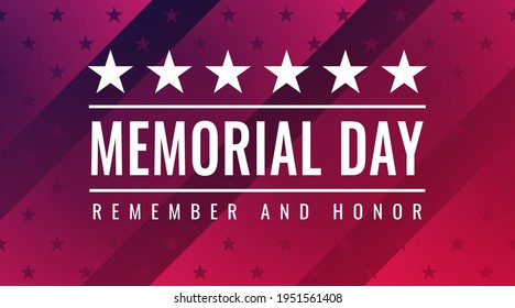 Memorial Day - Remember and Honor greeting card with inscription on red patriotic background with stars and stripes. Vector illustration