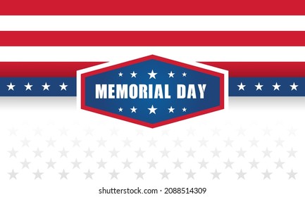 Memorial Day - Remember and Honor greeting card with inscription on blue red patriotic background with stars and stripes