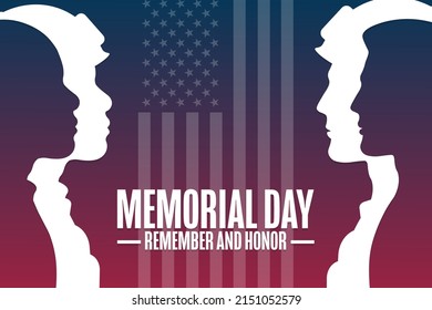 Memorial Day. Remember and Honor. Holiday concept. Template for background, banner, card, poster with text inscription. Vector EPS10 illustration