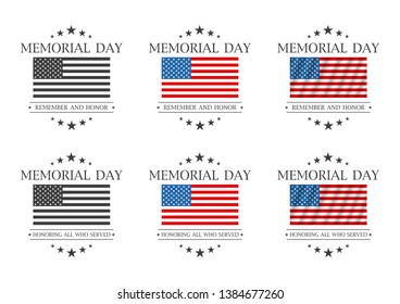 Memorial day. Remember and honor or Honoring all who served text. Vector illustration