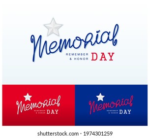 Memorial Day. Remember and honor. National USA holiday. Handwritten calligraphy lettering. Vector template