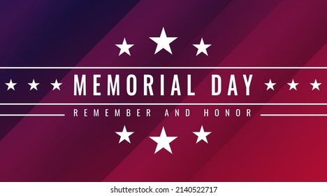 Memorial Day - Remember and Honor Poster. Usa Memorial Day celebration. American national holiday. Invitation template with white text and stars on stripped red background. Vector illustration