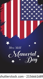Día de la Conmemoración - Afiche para recordar y honrar. Celebración del Día del Recuerdo de Eeuu. Fiesta nacional estadounidense. Plantilla de invitación con texto azul y marca de estados unidos sobre fondo blanco. Vector	