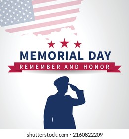 Memorial Day - Remember and Honor Poster, American national holiday, Invitation template, USA memorial day celebration, USA flag on white background. Vector