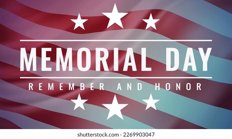 Día de la Conmemoración - Afiche para recordar y honrar. Celebración del Día del Recuerdo de Eeuu. Fiesta nacional estadounidense. Plantilla de invitación con texto en blanco y partes de la bandera de los EE.UU. que enarbolan. Ilustración del vector