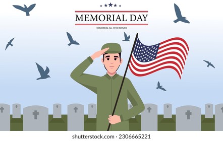 Memorial Day - Remember and Honor Poster. National american holiday. American flag.