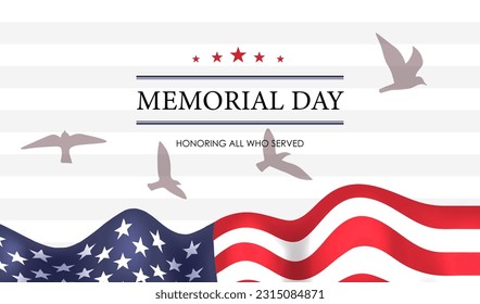 Día de la Conmemoración - Afiche para recordar y honrar. Fiesta nacional americana. Bandera estadounidense.