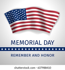 Memorial day, remember and honor - poster with the flying flag of the USA
