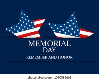 Memorial Day. Remember and Honor. Star with flag of the United States. Festive illustration for greeting card and poster. Vector illustration