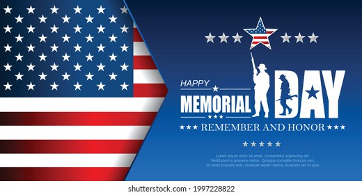 Día de la Memoria - Recuerden y honren a la bandera de Estados Unidos y al soldado portando un arma. Ilustración del vector 