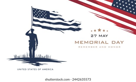 Día de los Caídos, Recuerde y Honre. Estados Unidos de América 27 de mayo. Un momento de silencio para los veteranos de Estados Unidos