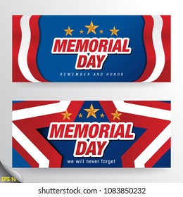 Memorial Day - Remember and honor with USA flag, Vector illustration. Banner Design template