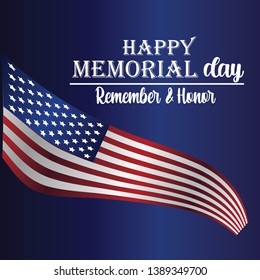 Memorial Day - Remember and honor with USA flag, Vector illustration. - Vector