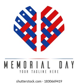 Memorial day, remember & honor with USA flag in heart banner. 