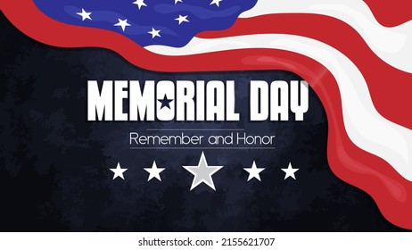 Memorial Day - Remember and Honor. USA memorial day celebration concept. American national holiday and waving USA flag, poster design  Vector.