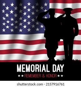 Memorial Day. Remember and honor with USA flag and military