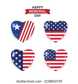 Memorial day, remember and honor with USA flag in heart banner. Happy Memorial Day vector background in national flag colors