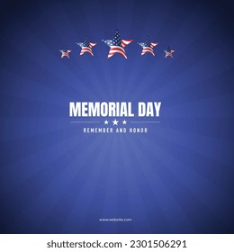 Memorial Day - Remember and honor with USA flag, Social Media Banner, Vector illustration.
