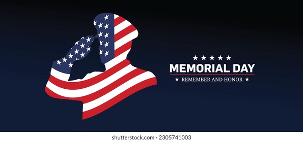 Memorial Day - Remember and honor with USA flag, Vector illustration. Memorial Day concept banner with salute vector illustration.