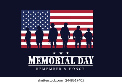 Memorial Day Remember and honor with USA flag, Vector illustration banner with salute vector illustration