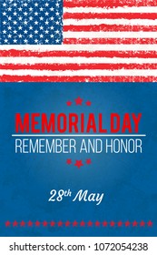 Memorial day. Remember and honor. Vector llustration for American holiday. Design template for poster, banner, flayer, greeting, invitation card. Independence day