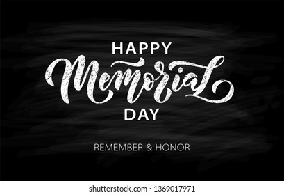 Memorial Day. Remember and honor. Vector illustration Hand drawn text lettering with stars for Memorial Day in USA. Script. Calligraphic design for print greetings card, sale banner, poster. Colorful