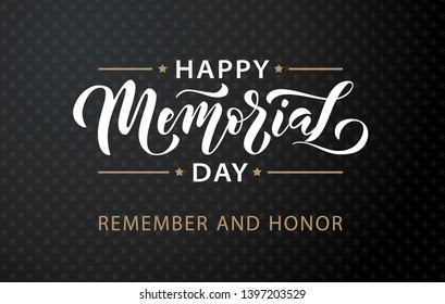 Memorial Day. Remember and honor. Vector illustration Hand drawn text lettering with stars for Memorial Day in USA. Script. Calligraphic design for print greetings card, sale banner, poster.