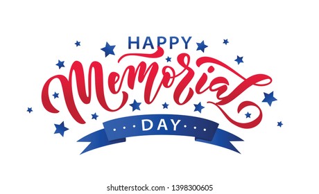 Memorial Day. Remember and honor. Vector illustration Hand drawn text lettering with stars for Memorial Day in USA. Script. Calligraphic design for print greetings card, sale banner, poster. Colorful
