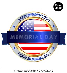 Memorial Day Ribbon and Button Isolated White Background.
Vector Illustration