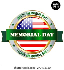 Memorial Day Ribbon and Button Isolated White Background.
Vector Illustration