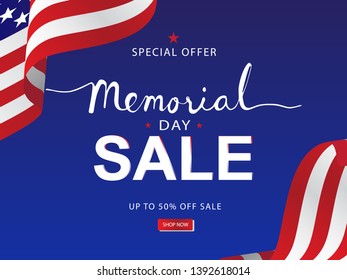 Memorial Day Sale Background, Card, Banner, Wallpaper Vector illustration